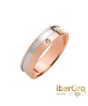 Alianza de boda en oro rosa con centro rodiado