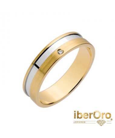Alianza de boda en oro amarillo con centro rodiado