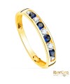 Sortija oro amarillo 9 Circonitas Blancas y Azules