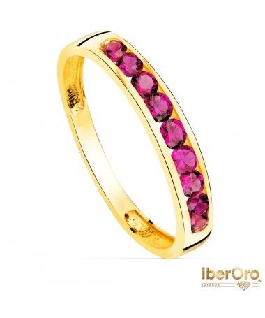 Sortija oro amarillo 9 Circonitas Rojas