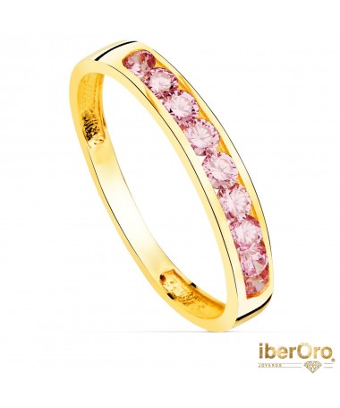 Sortija oro amarillo 9 Circonitas Rosas