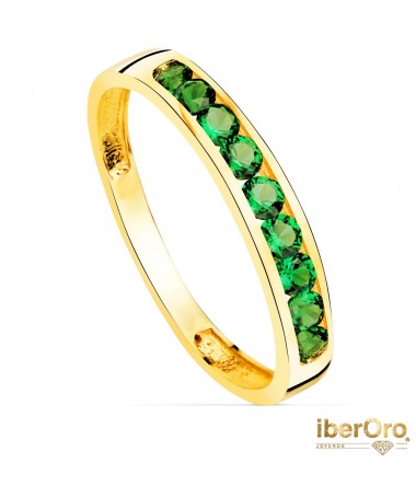 Sortija oro amarillo 9 Circonitas Verdes