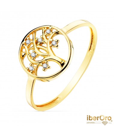 Sortija oro amarillo Arbol de la Vida Circonitas 10 mm