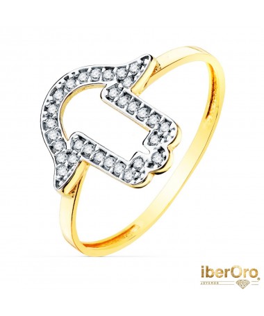 Sortija oro amarillo Mano Fátima Circonitas 13 X 13 mm