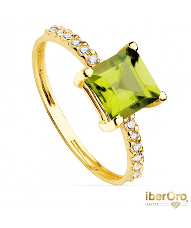 Sortija oro amarillo Circonitas y Peridoto Fino 6X6 mm