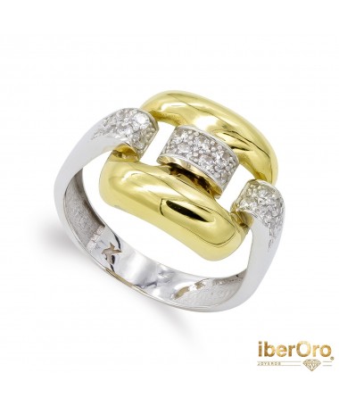 Sortija Oro Bicolor Con Circonitas