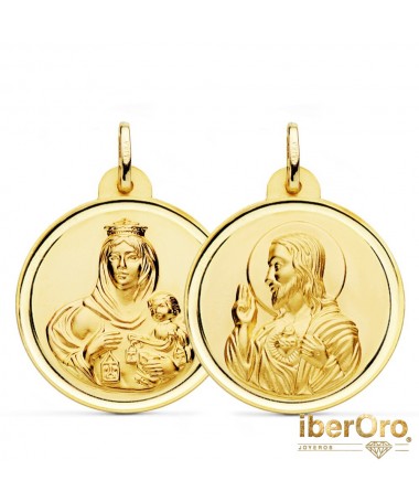 Escapulario Bisel Virgen Carmen y Corazon de Jesús 28 mm