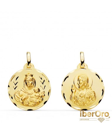 Escapulario Tallado Virgen del Carmen Corazon de Jesús 18 mm