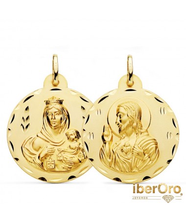 Escapulario Tallado Virgen del Carmen y Corazon de Jesús 28 mm