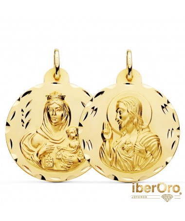Escapulario Tallado Virgen del Carmen Corazon de Jesús 30 mm