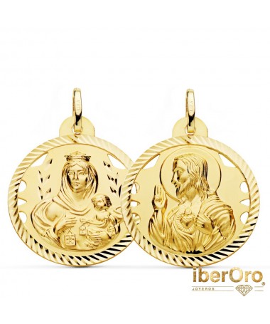 Escapulario Helice Calado Virgen Carmen y Corazon de Jesús 26 mm