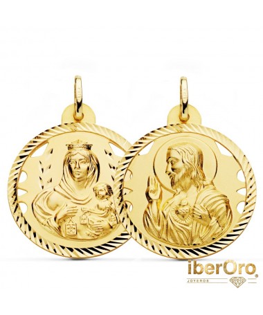 Escapulario Helice Calado Virgen Carmen y Corazon de Jesús 28 mm