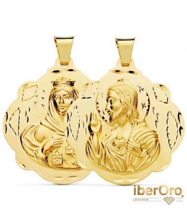 Escapulario Pandereta Virgen del Carmen y Corazon de Jesús 42 mm