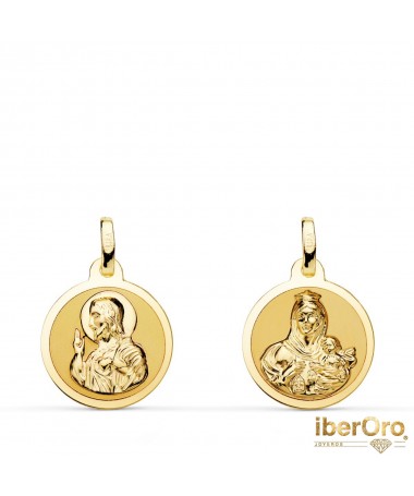 Escapulario Brillo Virgen del Carmen y Corazon de Jesús 14 mm