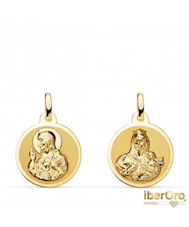 Escapulario Brillo Virgen del Carmen y Corazon de Jesús 16 mm