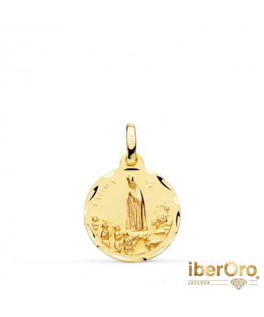 Medalla oro amarillo Virgen de Fátima Tallada 16 mm
