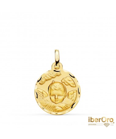 Medalla oro amarillo Angel Niño En La Nube Tallado