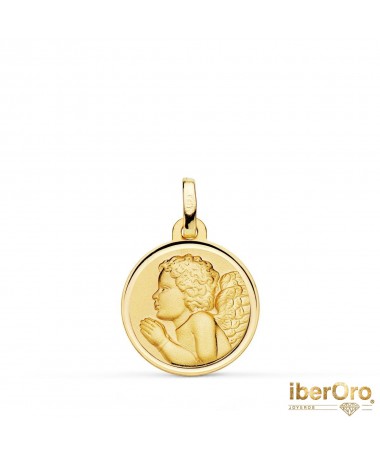 Medalla oro amarillo Angel Niño Piadoso Rezando Bisel