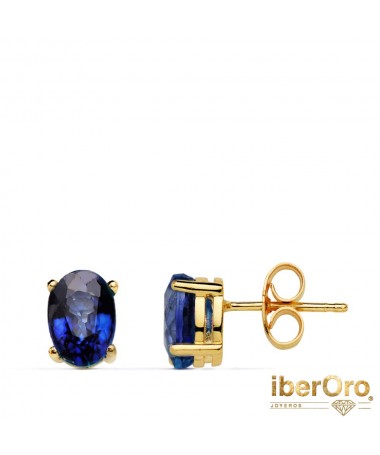 Pendientes oro amarillo Garras Zafiro 7 X 5 mm