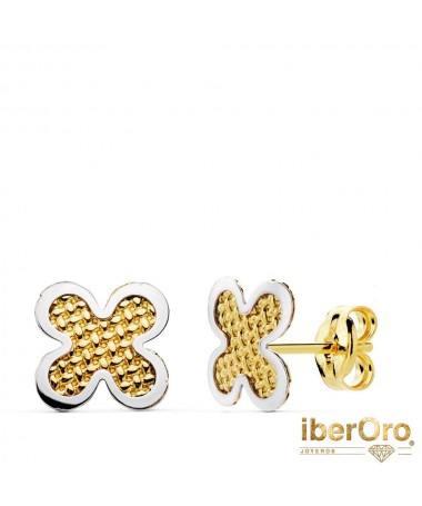 Pendientes Bicolor Trebol 7 X 7 mm