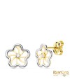 Pendientes Oro Bicolor Flor y Circonitas 8 X 8 mm