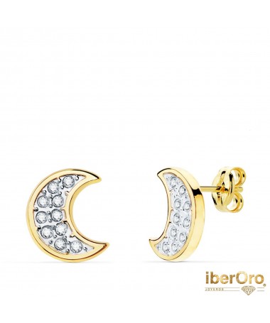 Pendientes Oro Bicolor Luna Con Circonitas