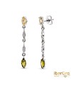 Pendientes Largos de Oro Blanco Con Circonitas y Piedras