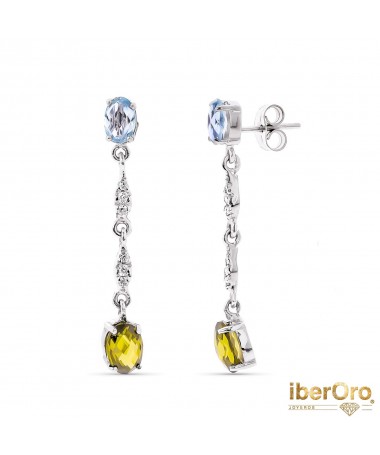 Pendientes Oro Blanco Piedras Agua Marina y Topacio Ambar