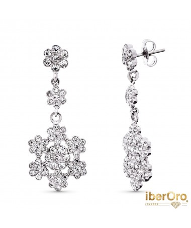 Pendientes Oro Blanco Circonitas Flores