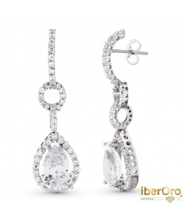 Pendientes Oro Blanco Largos Circonitas