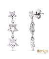 Pendientes Oro Blanco Largos Circonita y Estrellas