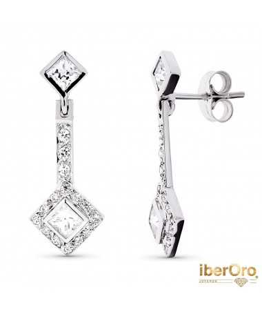 Pendientes Oro Blanco Largos Circonitas