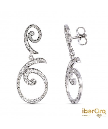 Pendientes Largos Oro Blanco Con Circonitas