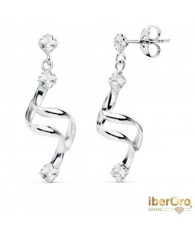 Pendientes Largos Oro Blanco Circonitas