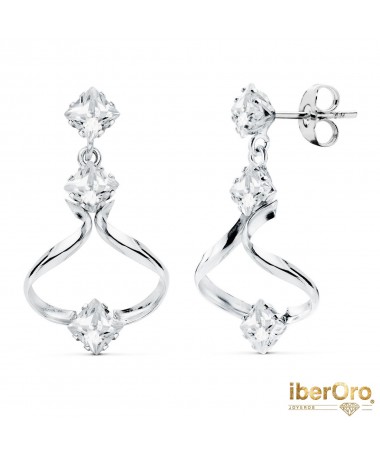 Pendientes Largos Oro Blanco Circonitas Presion