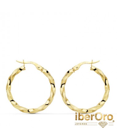 Aros oro amarillo Huecos Retorcidos Mate y Brillo 25 X 2