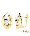 Pendientes Oro Bicolor Bandas y Circonitas 15 X 10 mm