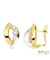 Pendientes Oro Bicolor Bandas y Circonitas 14 X 9 mm