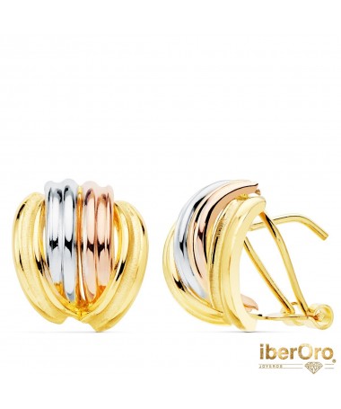 Pendientes Oro Tricolor Bandas Lisas