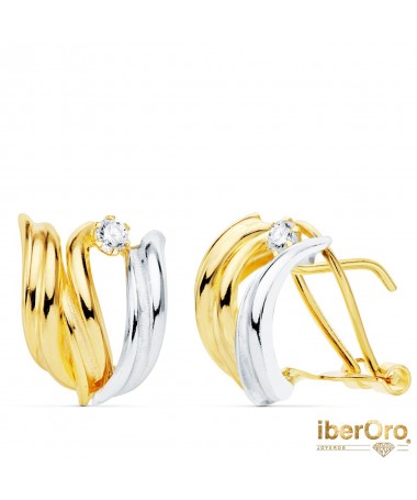 Pendientes Oro Bicolor Bandas y Circonitas