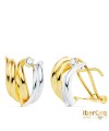 Pendientes Oro Bicolor Bandas y Circonitas